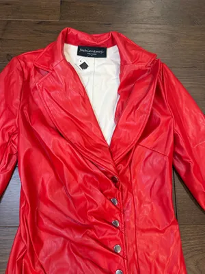 Fashion Emoji Red Button-Front Faux Leather Dress/Coat Medium - C27-107 thumbnail 3