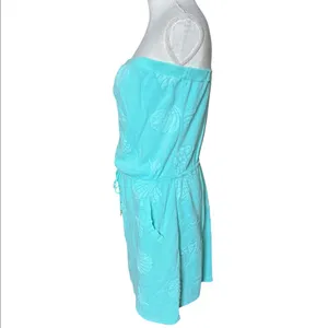 Dotti Turquoise Strapless Seashell Terry Cloth Dress Cover-Up resort wear L thumbnail 4