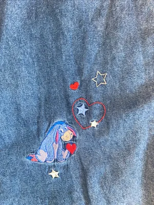 Disney Eeyore Blue Denim Sleeveless Pearl snap button up Embroidered 4th of July thumbnail 4
