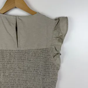 NWT English Factory Smocked Ruffle Sleeve Dress Sz M‎ Beige Fit & Flare Neutral thumbnail 3