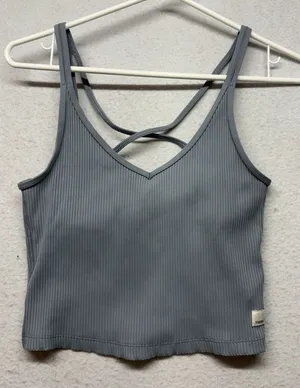 Vuori Ribbed Tank Women M Gray Blue Ribbed Strappy Cross Back VW189 No Pads thumbnail 1