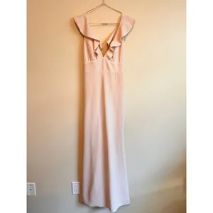 Lulus Maxi Dress Womens Small Blush Pink Madalyn Ruffle V-Neck Formal Gown thumbnail 4