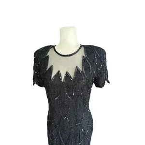 Vintage Stenay Silk Beaded Maxi Dress 6 Black Gown Cocktail Beaded Formal Party‎ thumbnail 6
