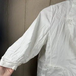 Chico's Linen Blend Blazer Womens 3 XL Ivory 3/4 Ruched Sleeve Coastal Grandma thumbnail 4