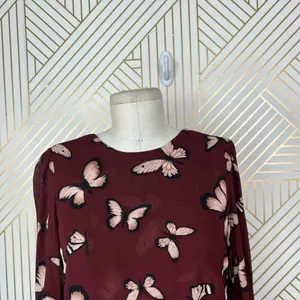 Reformation Butterfly Print Long Sleeve Mini Dress Maroon Red Size‎ 2 thumbnail 2