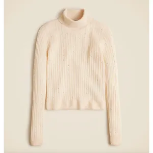 J.Crew Featherweight Cashmere Turtleneck Sweater Rhinestones Buttercream XL NWT thumbnail 4