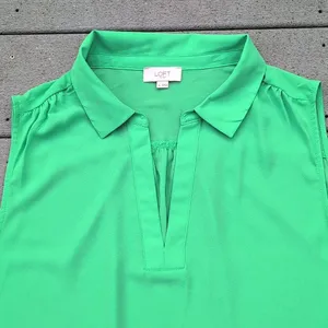 Loft Sleeveless V-Neck Blouse | Loft Sleeveless Collared Shirt | Green Loft Top thumbnail 7