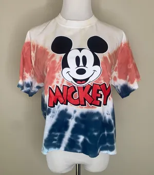 Gildan Mickey Mouse Cropped Tie Dyed RWB T Shirt Medium+ thumbnail 1