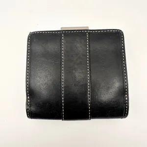 Coach Vintage Y2K Bifold Wallet Black Leather Contrast White Stitching Silver thumbnail 4