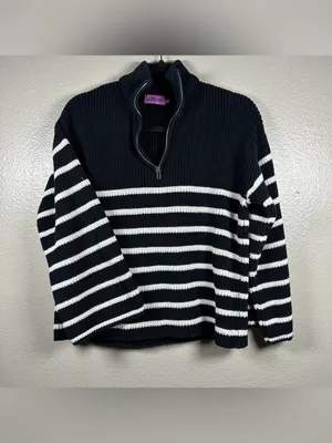Edikted  Oversized Striped Navy and White Half-Zip Sweater SZ:XS thumbnail 5