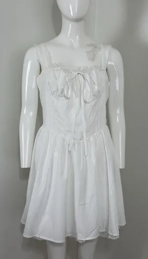 Dress White Lace Corset Fit Flare Mini Milkmaid Babydoll Cottagecore Women L thumbnail 1