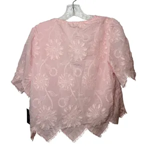 Lulus NWT Pink Floral Embroidered Tie Front Crop Top Scallop Hem Size Medium thumbnail 7