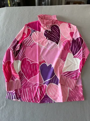 Women's Long Sleeve Pink Heart Theme High Ruffle Neck Blouse Size L #260864 thumbnail 4