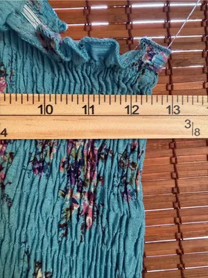 Vintage Angie Turquoise Floral Smocked Cottagecore Midi Dress M thumbnail 5