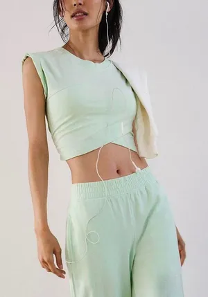 Free People Hot Shot Crossover Mint Green Ruched Short Sleeve Top thumbnail 1