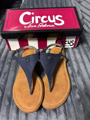 Circus by Sam Edelman Navy Suede T-Strap Sandals with Tan Footbed thumbnail 1
