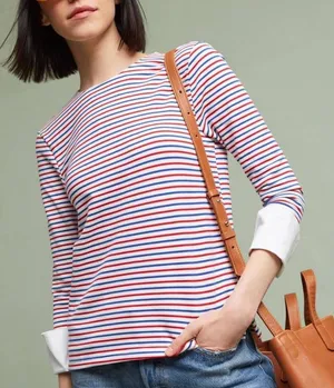 Anthropologie | Deletta‎ Poplin Cuffed Striped Top thumbnail 1