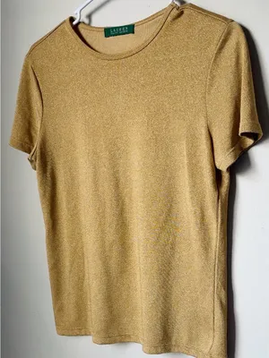 Lauren Ralph Lauren Blouse Gold Metallic T-shirt women Round neck thumbnail 2