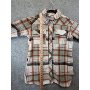 Maurices Mixer Shacket Womens S Multicolor Plaid Flannel Flap Pockets Button‎ Up thumbnail 3