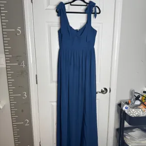 LULU'S Radiant Charisma Blue Chiffon Tie Striped Maxi Dress Size L‎ thumbnail 4