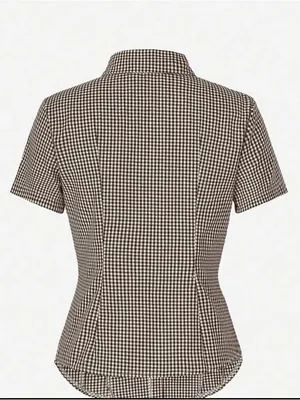 Brown Gingham Short Sleeve Button thumbnail 3