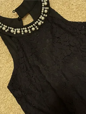 Altar'd State Black Lace Mini Dress with Beaded Collar thumbnail 5