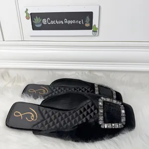 Sam Edelman Lavina Black Velvet Crystal Buckle Mule Flats Size 7 thumbnail 2