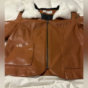 Jules Kae Brown Faux Leather Jacket with White Collar - NWOT - Size M thumbnail 5
