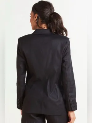 Evereve Minimalist Alexa Black Linen Double-Breasted Blazer Career Office Work thumbnail 2