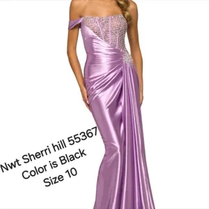 Sherri Hill 55367 BLACK Beaded Off Shoulder Evening Gown SZ 10 Prom Pageant EUC thumbnail 3
