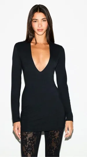 SKIMS deep plunge (G11) mini dress NWT SIZE L thumbnail 1