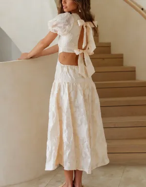 Cream Lace Bow Midi Dress thumbnail 2