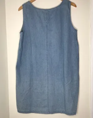 Vintage lightweight denim jumper dress with embroidered flowers size large thumbnail 2