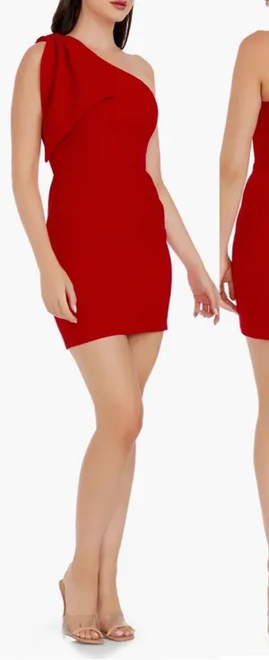 Dress the Population Tiff One Shoulder Mini Dress Womens SZ Small‎ Rouge Red NEW thumbnail 1