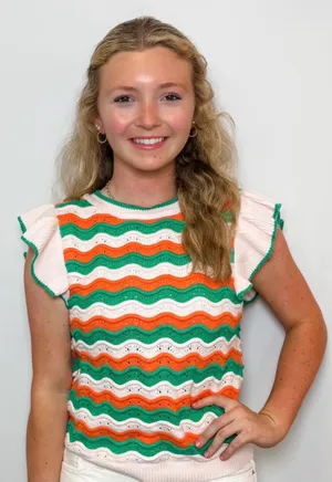 THML Flutter Sleeve Pink, Green, and Orange Wave Print Knit Top thumbnail 1