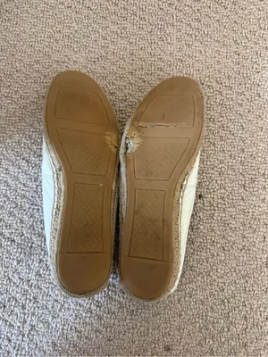 Tory Burch Two-Tone White Leather Espadrille Flats with Black Cap Toes thumbnail 4