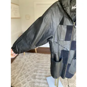 Vintage Winlit Leather Patchwork Coat Hooded Artisanal Eclectic Y2K Indie Sleaze thumbnail 4
