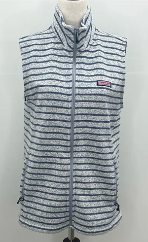 Vineyard Vines Womens Blue White Striped Full Zip Mock Neck Fleece Vest Medium thumbnail 1