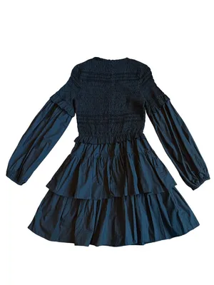 Ulla Johnson Black Smocked Tiered Ruffle Long Sleeve Nadia Dress Size 0 Women's thumbnail 10