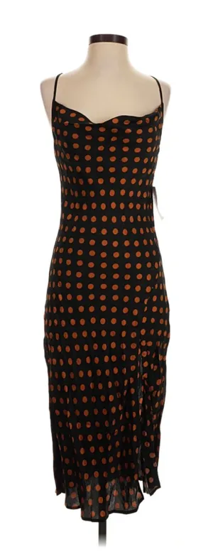 NWT For Love & Lemons Black Rust Polka Dot Open Back Slip Midi Dress XS thumbnail 1
