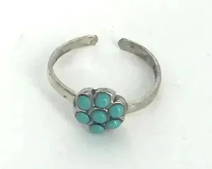 925 STERLING SILVER BEADED FLOWER ADJUSTABLE OPEN TOE RING SIZE XS Green thumbnail 6