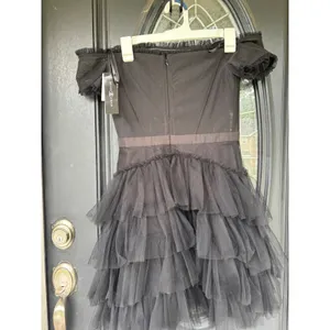 Betsy & Adam Black Tulle Off-The-Shoulder Tiered Corset Mini Dress NEW‎ Size 8 thumbnail 7