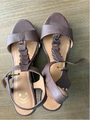 Brown Wedge Sandals with Gold Buckles Size 10 thumbnail 8