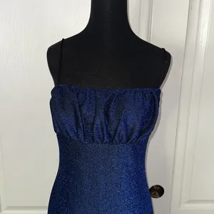 Dark Blue Glitter Ruched Front Long Dress thumbnail 2