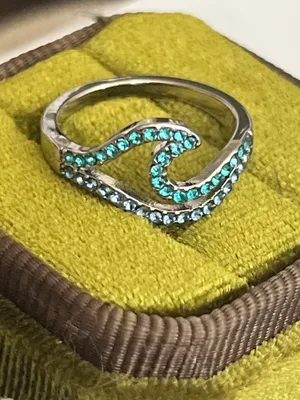 Wave Design Gorgeous Shades of Blue Gemstones Titanium Steel Statement Band S 6 thumbnail 2