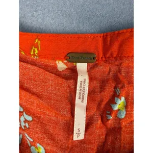Free People Orange Floral Smocked Waist Button Front Mini Dress Cap Sleeve S thumbnail 3