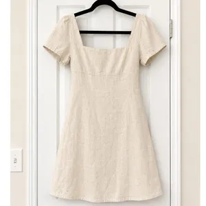 Princess Polly Beige Linen Blend Square Neck Puff Sleeve Mini Shift Dress 0 XS thumbnail 3