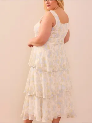 NWT Arula Eliana Tiered Floral Midi Dress Plus Size 1X Ivory Blue Tiered Shimmer thumbnail 5
