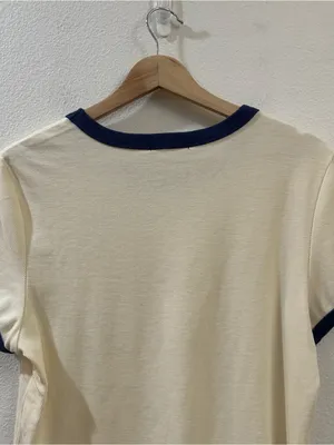 Marine Layer Lexi Rib Ringer Tee Cream & Bay Blue Size Large thumbnail 8