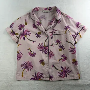 Print Fresh Anthropologie S‎ Small Pajama Top Palm Trees Short Sleeve Pineapples thumbnail 3